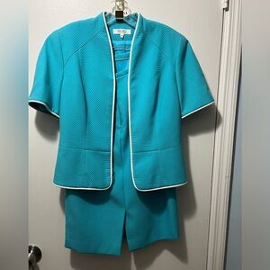 Stylish Turquoise Skirt Set with White Accents